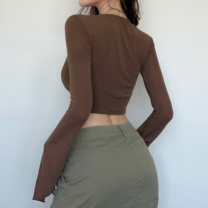 Fish Bone Waist Irregularly Slim And Pleated Crop Top