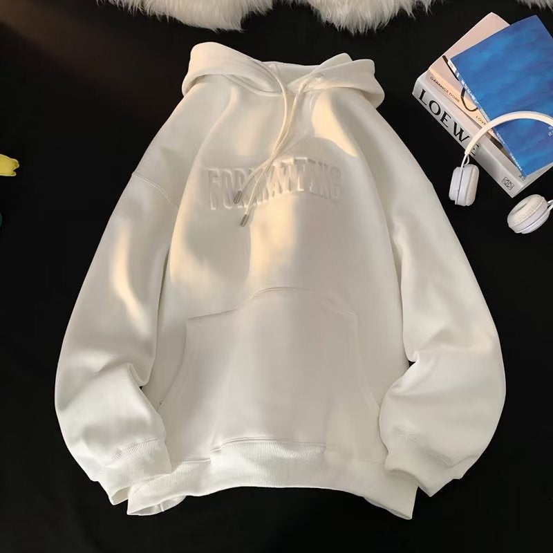 Brushed Hoody Men's Autumn And Winter High Street Steel Printed Letter Double-layer Hat Coat Trendy Thickened Hoodie Cotton