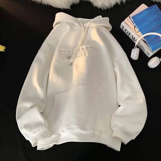 Brushed Hoody Men's Autumn And Winter High Street Steel Printed Letter Double-layer Hat Coat Trendy Thickened Hoodie Cotton