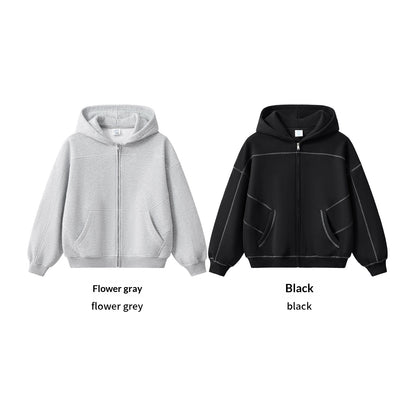 Mens American-style Hip-hop Fleece Zip-up Jacket