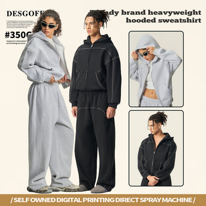 Mens American-style Hip-hop Fleece Zip-up Jacket