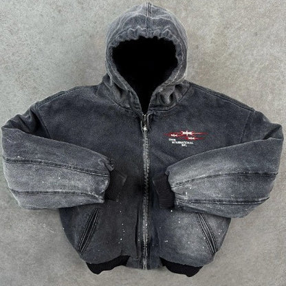 Starlight-Print Autumn Hooded Long-Sleeve Sweatshirt Jacket